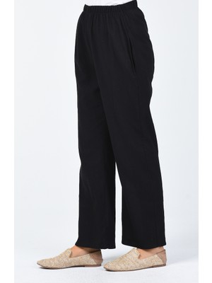 Sefa Merve Şile Bezi Bol Paça Pantolon 0021-02 Siyah