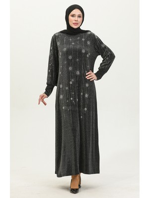 Sefa Merve Taşlı Simli Elbise 0408-01 Siyah