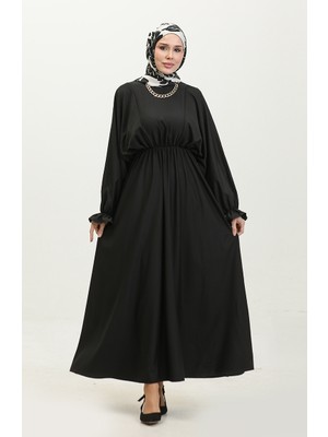 Sefa Merve Omuzdan Pileli Elbise 2064-01 Siyah