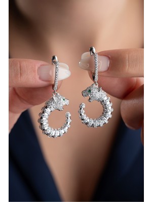 Silvano Jewelry 925 Ayar Gümüş Zirkon Kaplan Küpe
