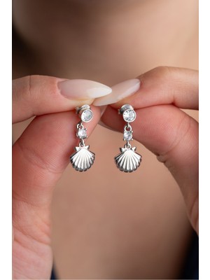 Silvano Jewelry 925 Ayar Gümüş Tektaş Istiridye Küpe