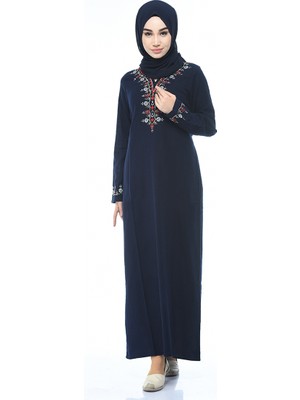 Sefa Merve Şile Bezi Nakışlı Elbise 0074-03 Lacivert