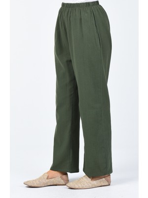 Sefa Merve Şile Bezi Bol Paça Pantolon 0021-01 Haki