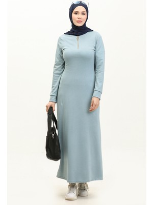 Sefa Merve Fermuarlı Elbise 2144D-01 Mavi