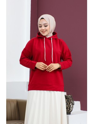 Kapüşonlu Sweatshirt 23002-06 Bordo