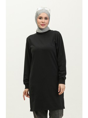 Sıfır Yaka Sweatshirt 23125-01 Siyah