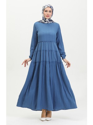Sefa Merve Büzgülü Elbise 0395-02 Indigo
