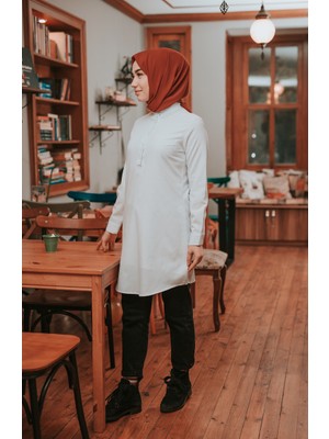 Sefa Merve Hakim Yaka Tunik 6474-05 Beyaz