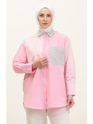 Sefa Merve Garnili Çizgili Gömlek 4812-02 Pembe