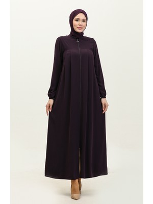 Sefa Merve Piliseli Fermuarlı Ferace 5004-04 Mürdüm