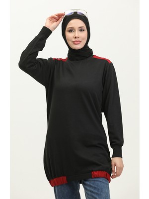 Sıfır Yaka Sweatshirt 23086-02 Bordo Siyah