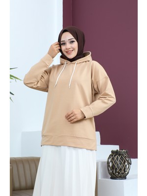Kapüşonlu Sweatshirt 23002-01 Bej