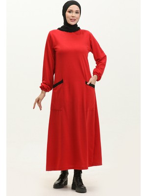 Sefa Merve Iki Iplik Cepli Elbise 0274-03 Bordo