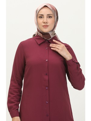 Viskon Düğmeli Tunik 6110-02 Mürdüm