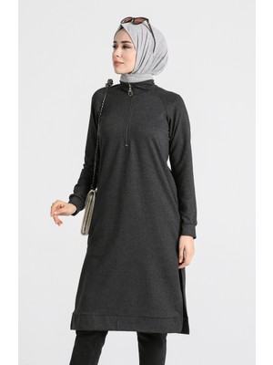 Fermuarlı Reglan Kol Tunik 3150-23 Antrasit