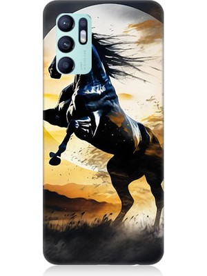 Teknomeg Oppo Reno 6 Uyumlu Şaha Kalkmış At  Desenli Silikon Kılıf