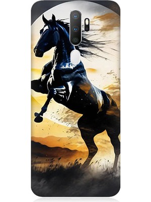 Oppo A9 2020 Uyumlu Şaha Kalkmış At  Desenli Silikon Kılıf