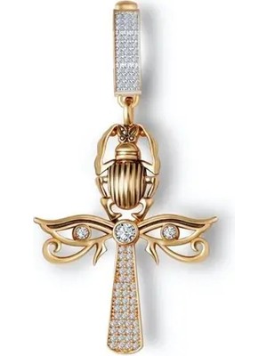 Ema Jewellery Altın Taşlı Ankh Charm