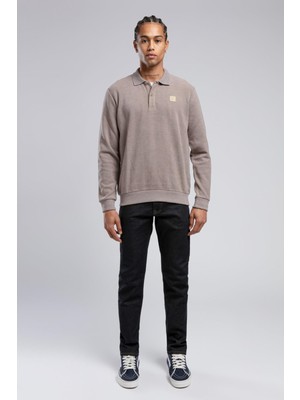 Lee Cooper Newblend Erkek Polo Yaka Sweatshirt Koyu Bej