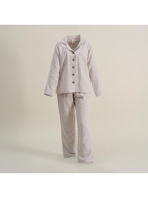 Ecocotton Alinda Kadın Pijama Takımı %100 Organik Pamuk Müslin Bej