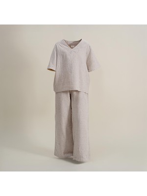 Ecocotton Alinda Kadın Set Takımı  Organik Pamuk Müslin Bej