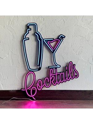 Tol Camp Shaker And Cocktails (Kokteyller) Neon Tablo - Ev, Pub, Gece Kulübü Metal Üzerine LED | 47 cm x 62 cm