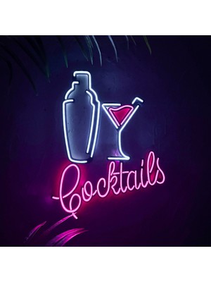 Tol Camp Shaker And Cocktails (Kokteyller) Neon Tablo - Ev, Pub, Gece Kulübü Metal Üzerine LED | 47 cm x 62 cm