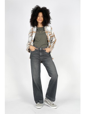 Lee Cooper Sandy Yüksek Bel Normal Kesim Düz Paça Gri Kadın Jean Pantolon