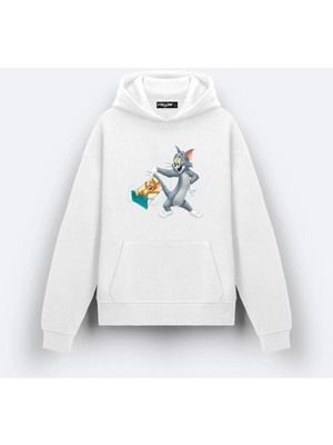 Zoka Wear Tom ve Jerry V3 Tasarım Baskılı Kapşonlu Sweatshirt