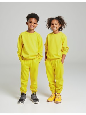 Minojoy Atter Kükürt Yayı Pamuklu Çocuk Sweatshirt Eşofman Altı Takım