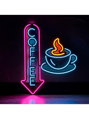 Tol Camp Neon Coffee (Kafe) Duvar Dekoru, Tablosu - Metal Üzerine Neon (Led) Duvar Panosu | 38 cm x 47CM