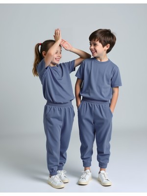 Minojoy Levi Koloni Mavi Pamuklu Çocuk Eşofman Altı Tshirt Takım