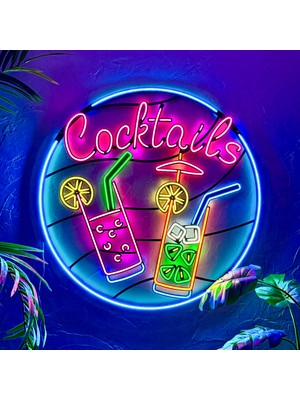 Tol Camp Cocktails Neon (Led) Tabela - Pub Duvar Dekoru - Metal Üzerine Neon Duvar Lambası | 100 cm x 100 cm