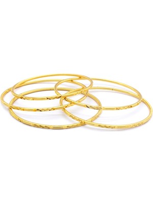 Bz Burgu Zincir 5 Adet 22 Ayar Altın Kaplama Çelik Desenli Ajda Bilezik - BSET-122