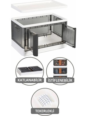 Tugomer Katlanır Çift Kapaklı Kitaplık - Tekerlekli Istiflenebilir Çok Amaçlı Dolap Düzenleyici Kutu