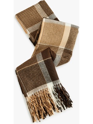 Koton Püsküllü Ekoseli Uzun Atkı