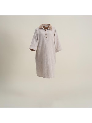 Ecocotton Alinda Kadın Elbise %100 Organik Pamuk Müslin Bej