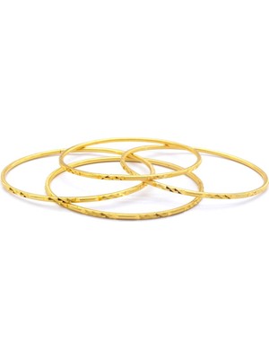 Bz Burgu Zincir 4 Adet 22 Ayar Altın Kaplama Çelik Desenli Ajda Bilezik - BSET-121