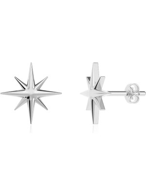 Sade Minik Kutup Yıldızı Beyaz Gümüş Küpe