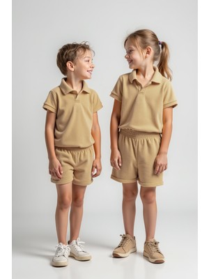 Minojoy Ren Zeytin Gri Çocuk Havlu Şort Tshirt 2'Li Takım