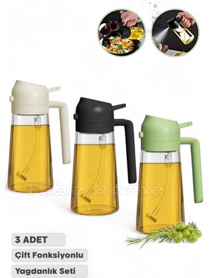 3 Adet Çift Fonksiyonlu Yağdanlık 450ML Zeytinyağı Sıvıyağ Cam Şişe Sprey Airfryer Yağlık Sirkelik