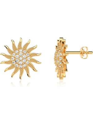 Zarif Güneş Altın Kaplama Çivi Gümüş Küpe