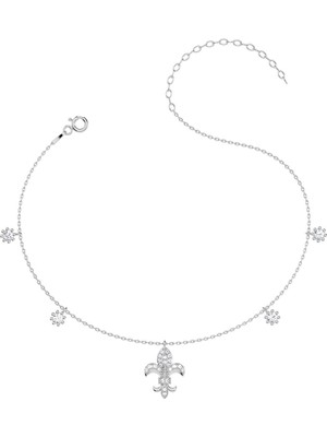 Beyaz Taşlı Zambak Gümüş Halhal