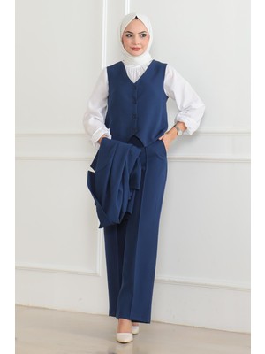 Moda Mihram Yelekli Üçlü Takım Siyah 19222