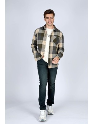 Lee Cooper Deon Erkek Dokuma Uzun Kol Gömlek Haki-Bej