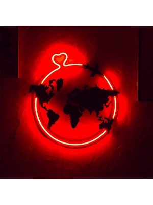 Tol Camp Dünya Etrafında Aşk (Love Around) Neon Dekor - Metal Üzerine Neon Duvar Süsü, LED Işık | 48 cm x 49 cm