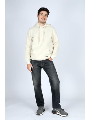 Lee Cooper Work Erkek Kapüşonlu Sweatshirt Ekru