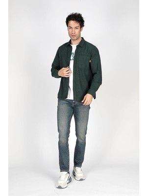 Lee Cooper Harold Erkek Dokuma Uzun Kol Gömlek Zümrüt