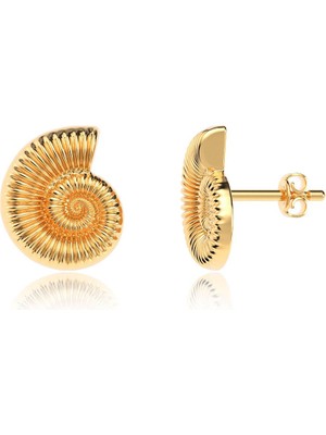 Fosil Ammonit Altın Kaplama Gümüş Küpe