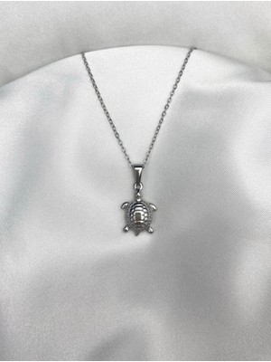 Gümüş Kaplama Kaplumbağa Figürü Kolye Paslanmaz Çelik